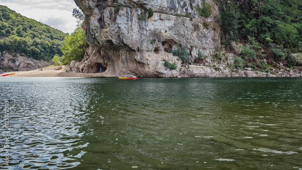 Kayak in the Ardeche river, France.