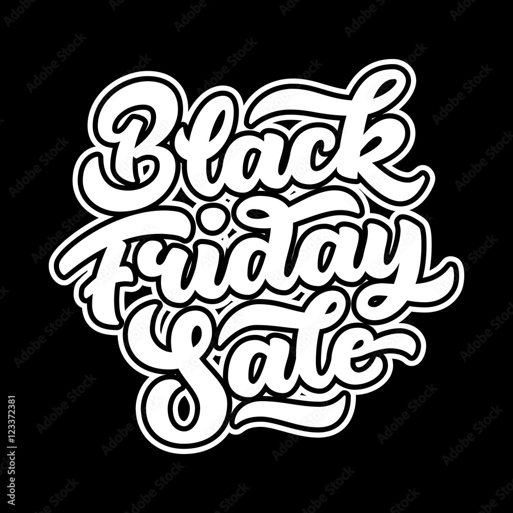 Black Friday Sale badge with handmade lettering, calligraphy with outlines and dark background for logo, banners, labels, prints, posters, web, presentation. Vector illustration.