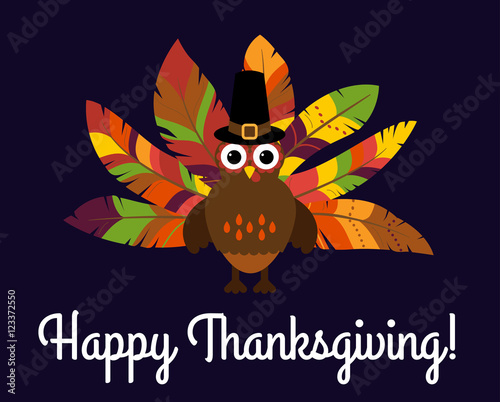 Cute Vector Turkey with Colorful Feathers for Thanksgiving and Fall