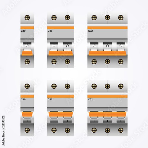Circuit Breakers Set on White Background. On\Off positions