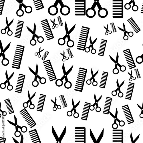 Comb and scissors seamless pattern. Vector background