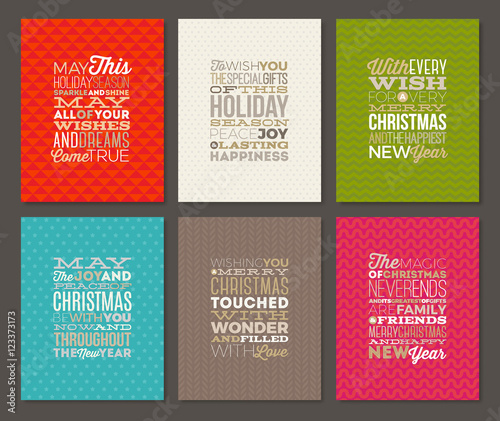 Set of Christmas type design  with different backgrounds. Christmas greeting cards. Vector illustration.