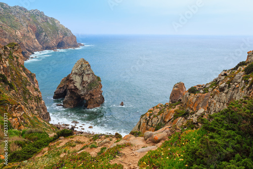 Atlantic coast view in cloudy weather, Portugal.