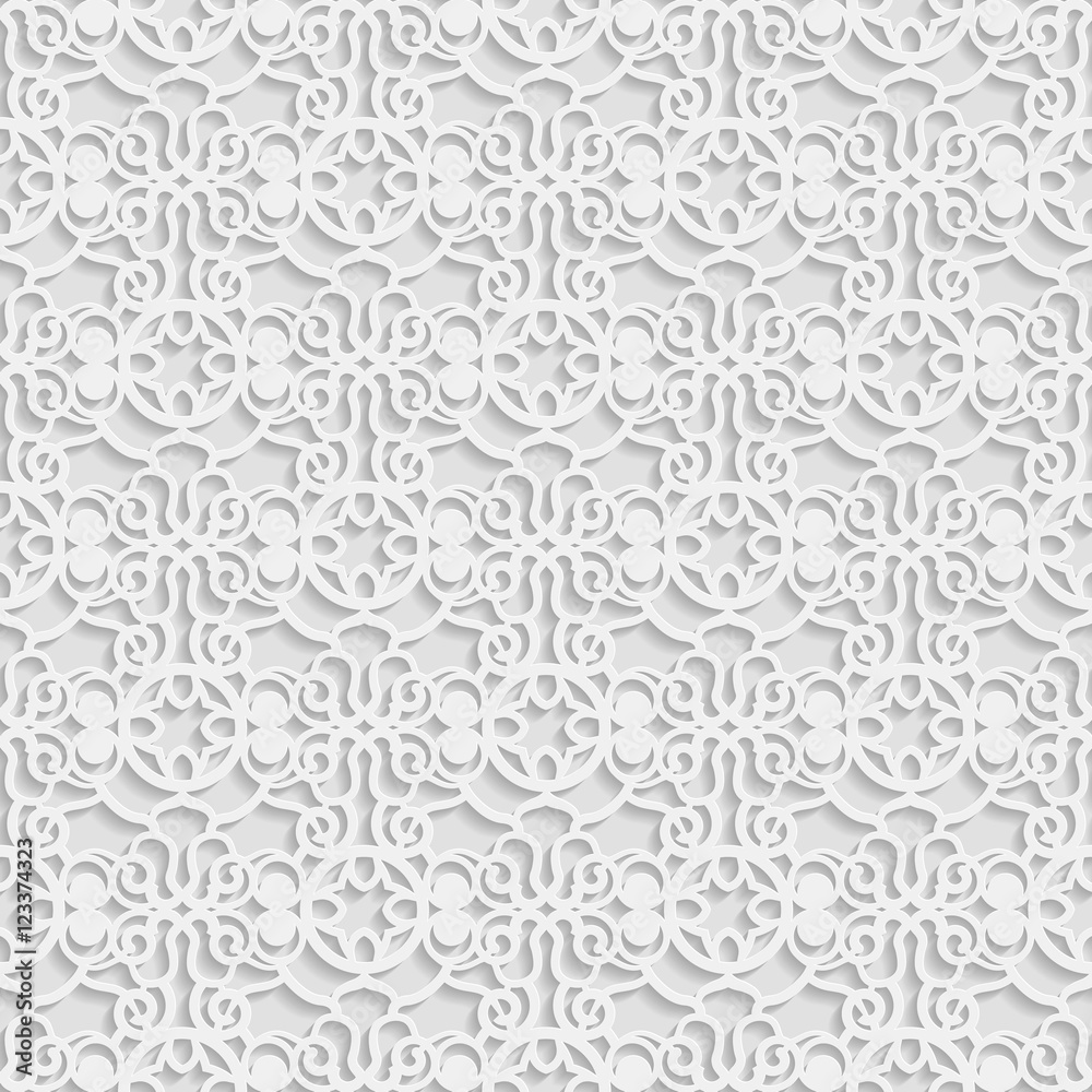Seamless 3D white pattern,  indian ornament, persian motif,  vector. Endless texture can be used for wallpaper, pattern fills, web page  background,  surface textures.