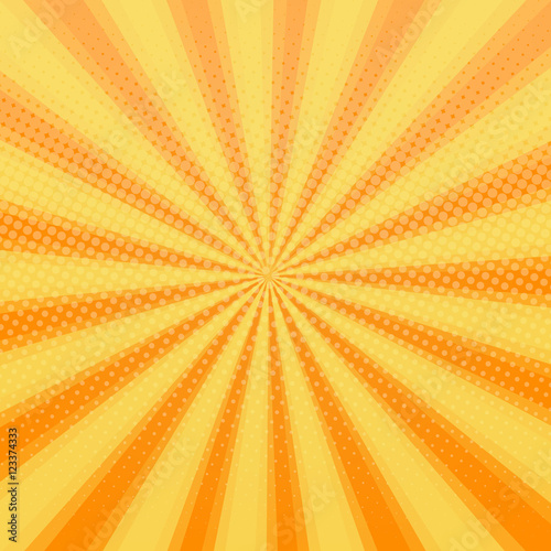 Comic background. Halftone vector illustration with rays