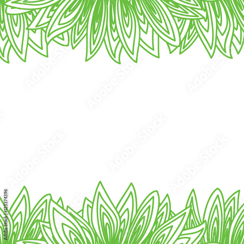 Cute background pattern border frame with many green leaves on the white fond. With space for text. Can be used for invitations menu poster or greeting cards. Vector illustration eps