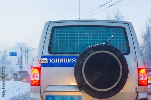 Russian police car on street photo