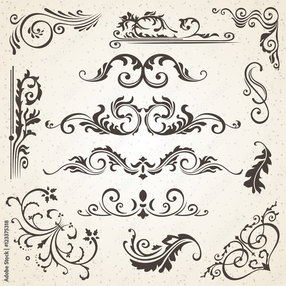 Calligraphic design elements and page decoration. Vector set to embellish your layout