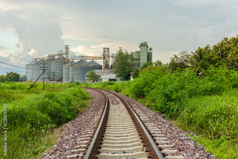 Railroad to industrial factory buildings
