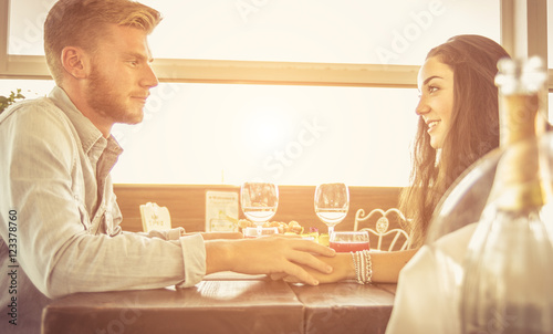 Couple in love dating at restaurant