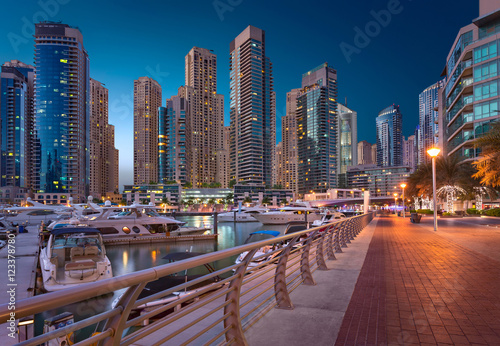 Dubai Marina Towers View By Sunset in the magical Blue Hour  photo