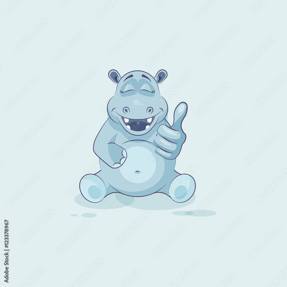 Emoji character cartoon Hippopotamus approves with thumb up Emoji character cartoon Hippopotamus approves with thumb up