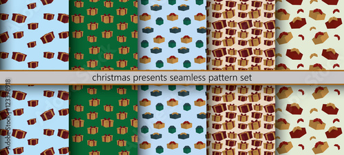 Christmas presents seamless pattern set