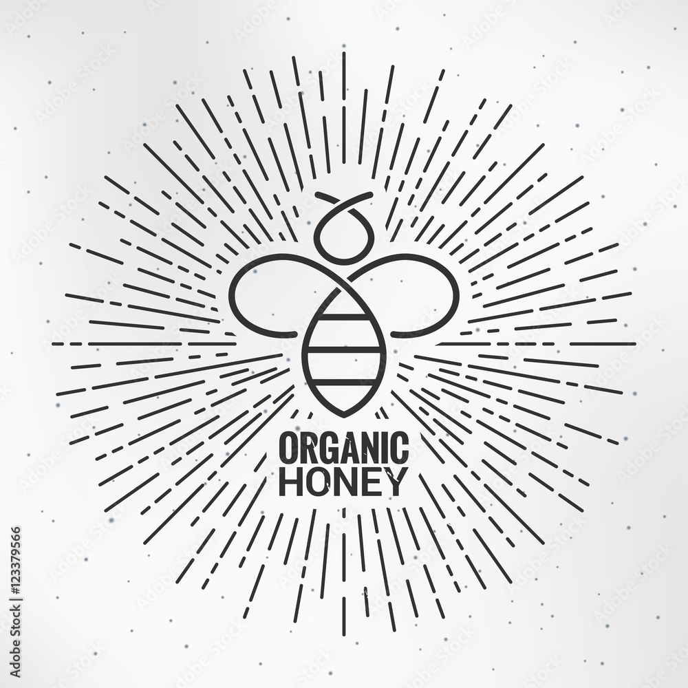 Obraz premium Bee logo with sunburst paper background