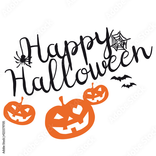 Halloween - Handschrift mit Kürbis Spinnen Fledermäusen