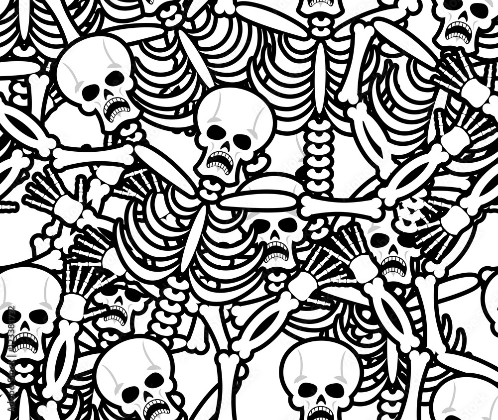 Sinners seamless pattern. Skeleton in Hell background. Ornament