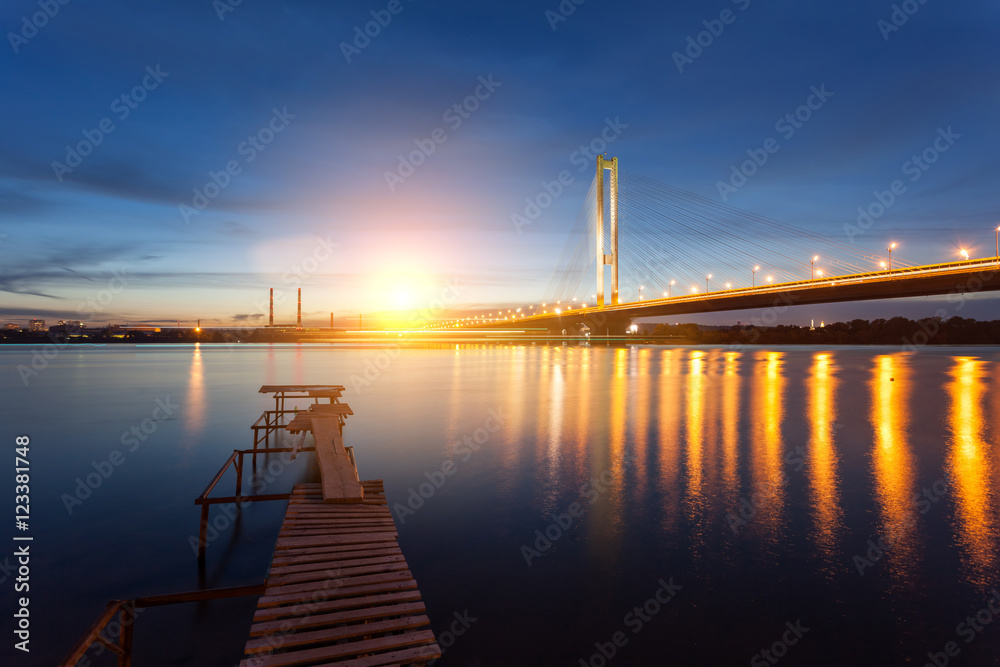 South bridge in the morning Kiev city. Ukraine.