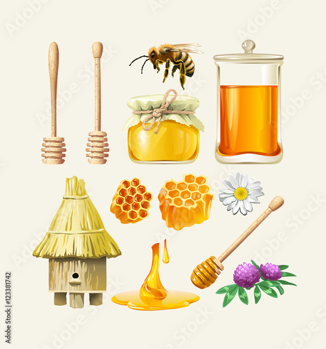 Set of vector honey icons.