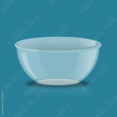 Empty glass bowl. Deep transparent plate. Kitchen utensils, croc