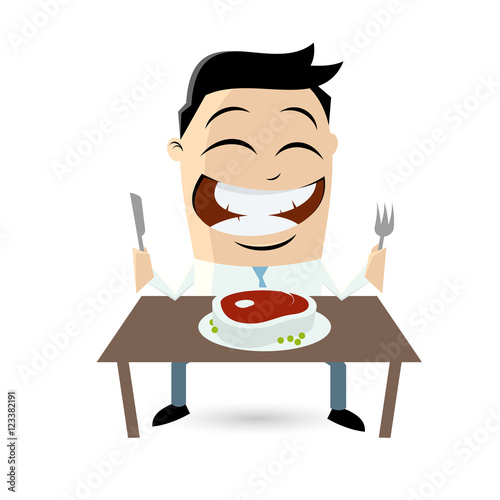 clipart of a happy man with a big steak