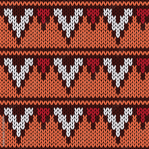 Knitting ornate seamless pattern with geometric color figures
