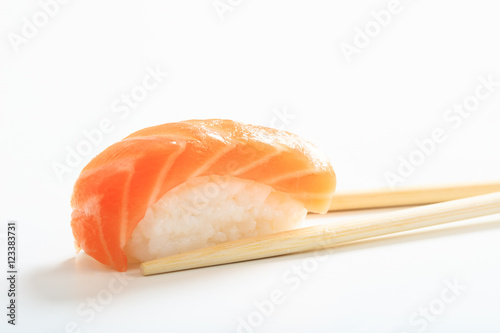 Nigiri salmon on white background