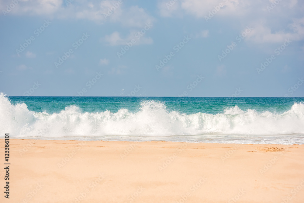 Tropical beach with wave in Sri lanka.