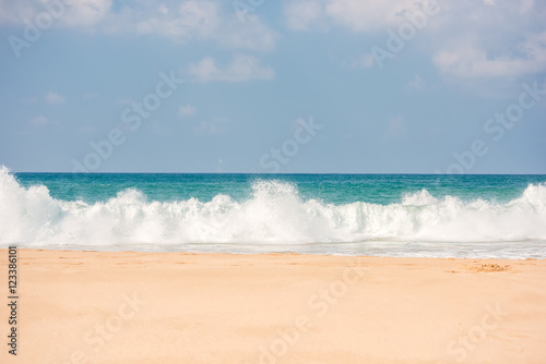 Tropical beach with wave in Sri lanka.