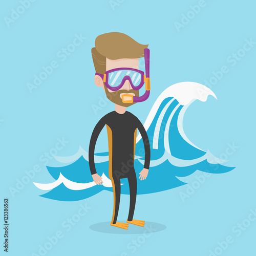 Young scuba diver vector illustration.