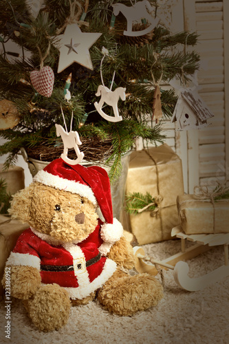 Vintage Christmas Tree with Gifts. Christmas concept