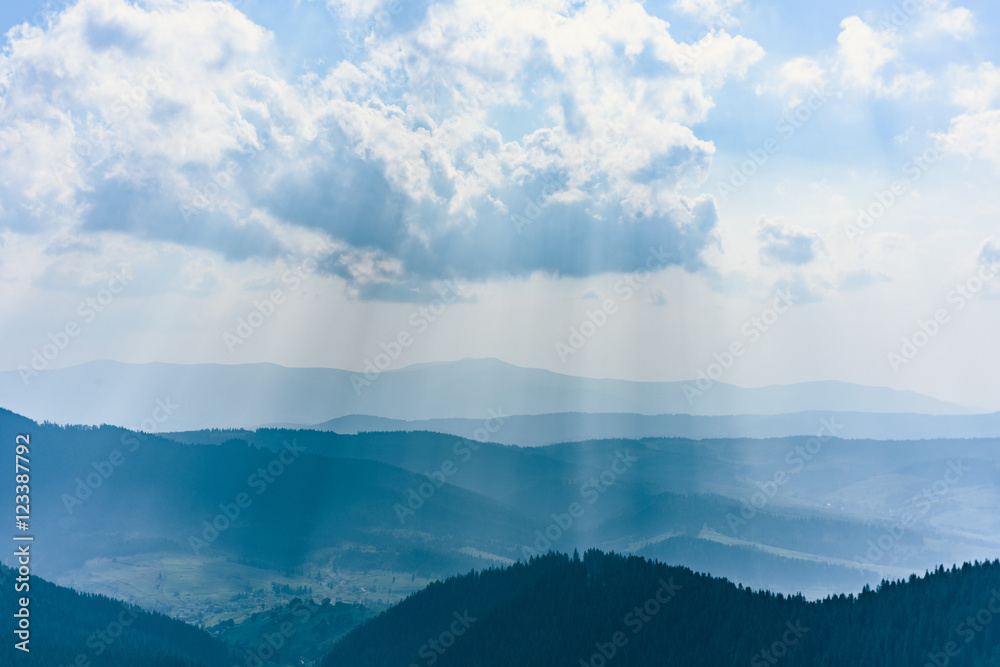 Carpathian Mountains in Summer. Gorgeous blue sky with big clouds over the Carpathian Mountains Carpathian Mountains in Summer. Gorgeous blue sky with big clouds over the Carpathian Mountains