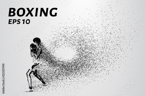 The Boxing of the particles. A boxer trains and coming out of it little point. Vector illustration