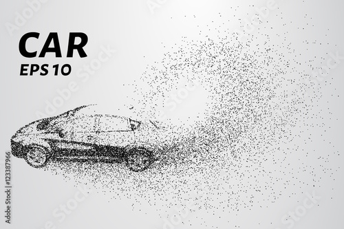 Car from the particles. The vehicle consists of small circles. Vector illustration