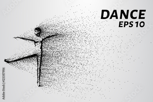 Dance of the particles. Girl dancing and consists of fine points that separates her from the wind. Vector illustration