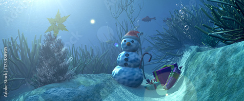 3d illustration seabed and Christmas items