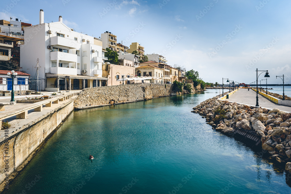 River channel at Sitia town on Crete island, Greece