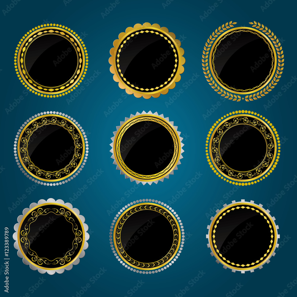 Golden and Black Medallions and Medals with Laurel Wreath Collec Golden and Black Medallions and Medals with Laurel Wreath Collec