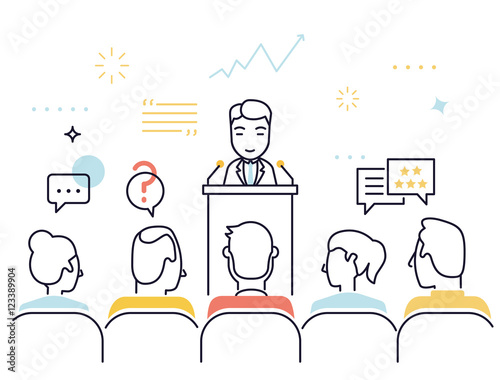 Flat line design style modern vector illustration concept of customer relationship management, support and feedback, crm, consultation and assistance - vector illustration