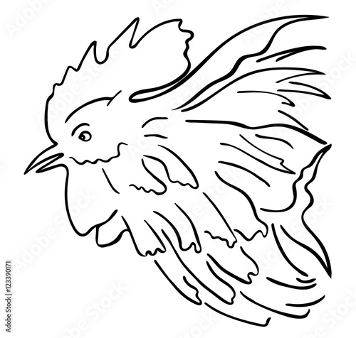 Silhouette of a rooster head.  Cock sketch, hand drawing. Symbol of New Year 2017. Vector.