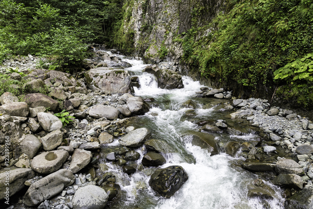 Flowing large volumes of water from the stream on the Tar river, Camlihemsin, Rize, Turkey. Flowing large volumes of water from the stream on the Tar river, Camlihemsin, Rize, Turkey.