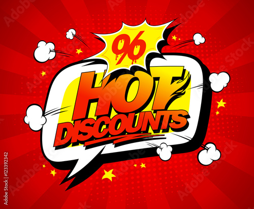 Hot discounts vector sale illustration in pop-art style