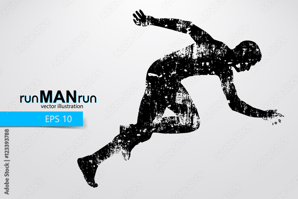 Silhouette of a running man. Text and background on a separate layer, color can be changed in one click. Running man Silhouette of a running man. Text and background on a separate layer, color can be changed in one click. Running man