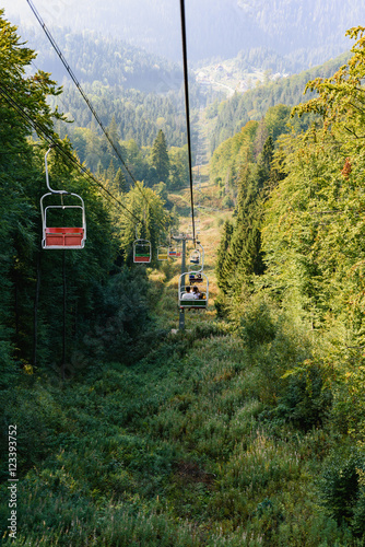 Lift seats in the Carpathian Mountains