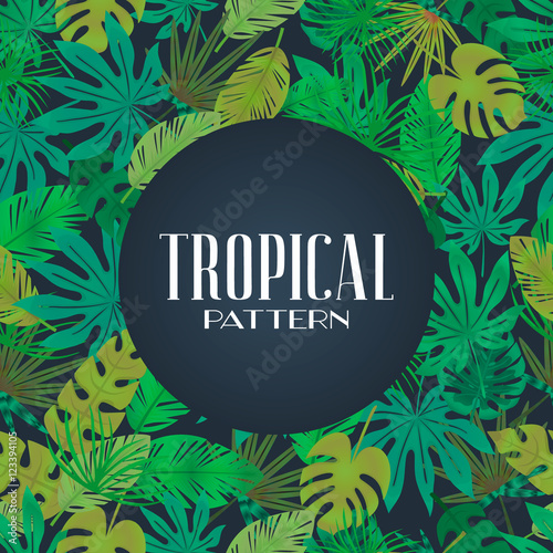 Bright hawaiian design with tropical plants and hibiscus flowers.Vector