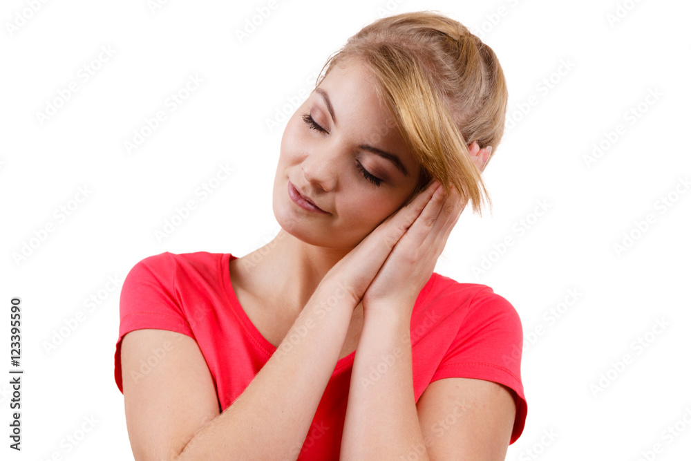 Woman sleepy tired girl almost falling asleep Woman sleepy tired girl almost falling asleep