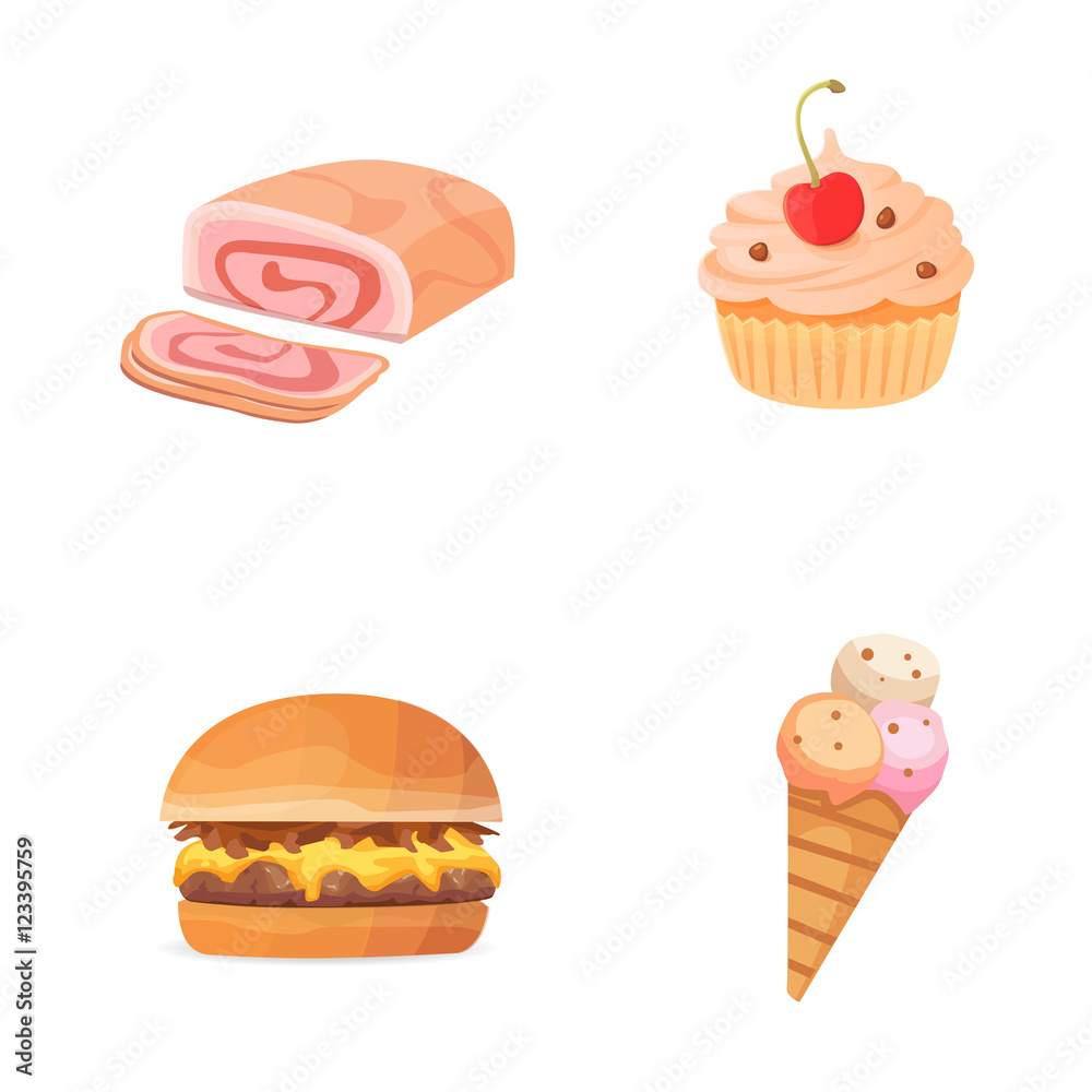 Fast Food Vector Icons. bad fat 