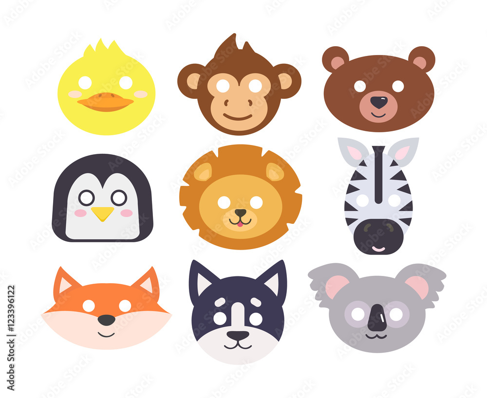 Animals carnival mask vector set.