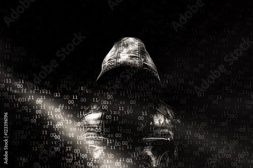 hacker screen with binary code., technology  Abstract Background.	
