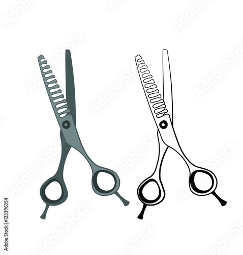 Hairdresser Scissors. Color and Monochrome Version. An Isolated Object. The Beauty Industry. Vector Illustration