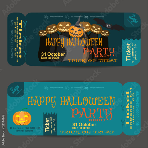 Ticket to a Halloween party on the dark turquoise background vector illustration.